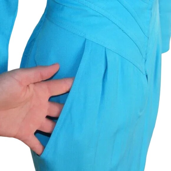 Avant Garde Dress, XS/S, VINTAGE, Aqua Blue, Statement Shoulders, Zip front, LS - Picture 7 of 15